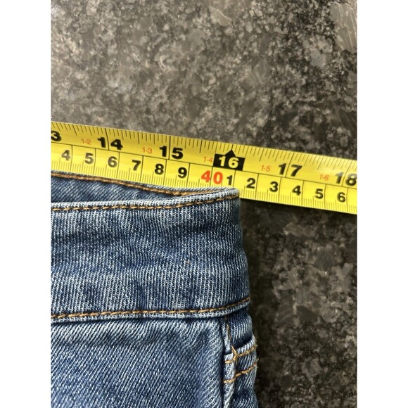 Wonderly Mid Rise Slim Flare Distressed Jeans Dark Blue Denim Size 16 Curvy Plus - Picture 7 of 9